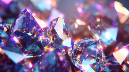 Sparkling crystal facets with beautiful prismatic light reflections