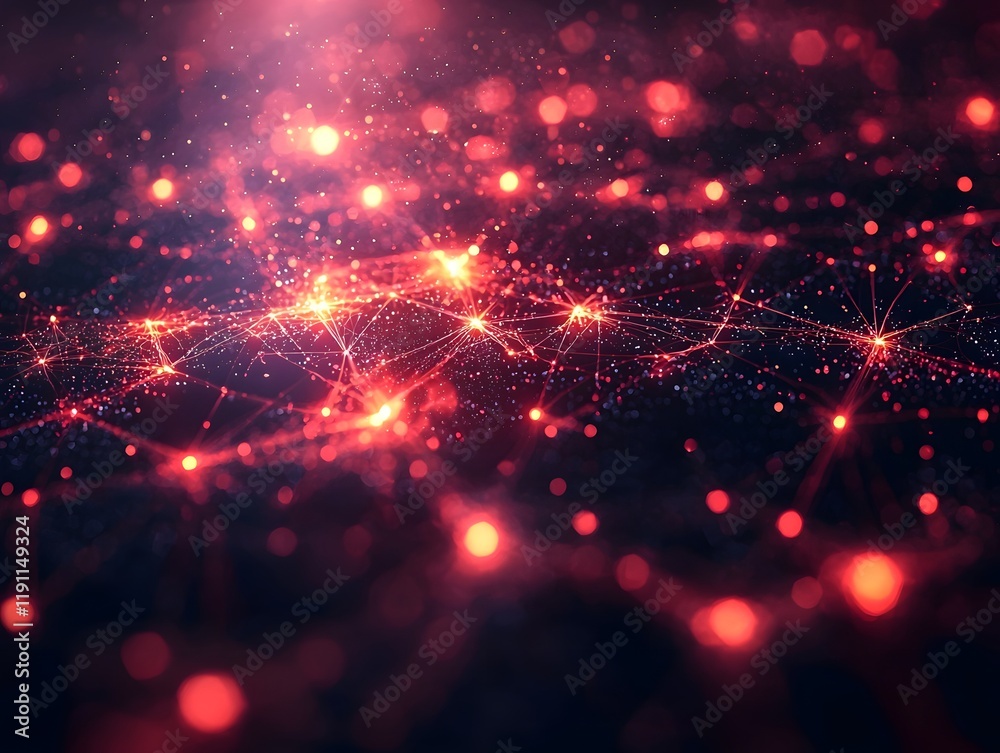 Wall mural glowing digital nodes representing collaborative network of creative ideas