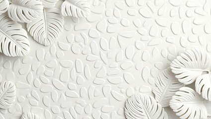 Horizontal artwork composition of trendy tropical green leaves - monstera, palm and ficus elastica