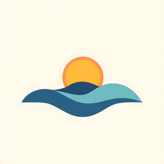 Flat Vector Design of Layered Waves and Circular Sun