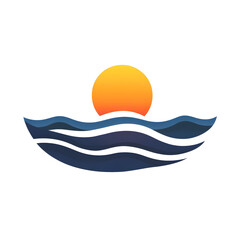 Fototapeta premium Simple 2D Logo of Sunset Over Waves with Clean Lines