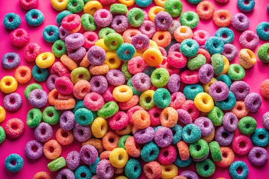 Vibrant Vintage Fruit Loops Still Life: Pink Background, Retro Photography