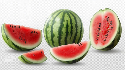 juicy watermelon slices and whole watermelons in high-resolution food photography with vibrant color and summer picnic vibe