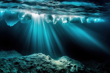 Obraz premium Dynamic underwater photograph captures recent Antarctic ice calving