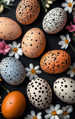 Fototapeta premium Easter wallpaper, Easter egg pattern, beige colors, chaos, bright colors.