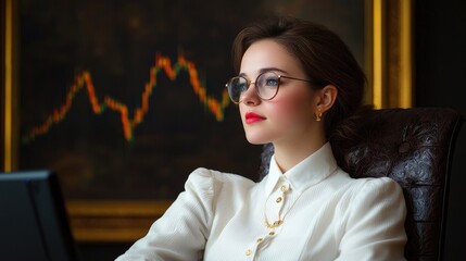 Focused Businesswoman Analyzing Market Trends