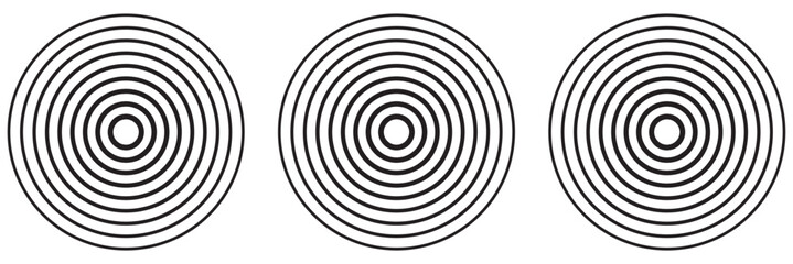 Concentric ripple circles line. Radial signal, sonar wave, soundwave icon isolated on white background. Touch effec. Round circular signal