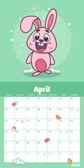 April calendar page with a cute easter bunny mascot