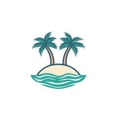 Flat Vector Design of Palm Tree Island with Elegant Wave Details