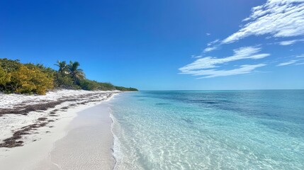 Fototapeta premium Serene Beach Paradise: Crystal-Clear Waters and Sunny Skies
