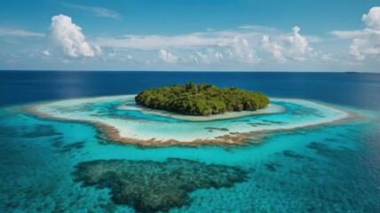 Fototapeta premium A Serene Aerial View of Tropical Islands Surrounded by Crystal Clear Waters, Showcasing Nature's Beauty and the Tranquility of Secluded