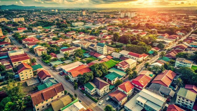 Vintage Aerial View of Modern General Santos City Buildings, Mindanao, Philippines