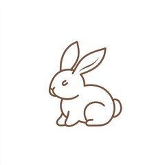 Obraz premium Brown line art rabbit sitting, white background, Easter design