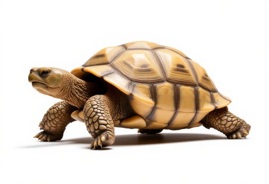 Light brown turtle with patterned shell on white background
