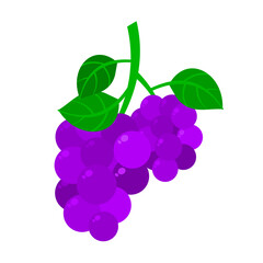 A cheerful and colorful illustration of a bunch of grapes with a green stem and leaf, symbolizes freshness, health, and a delicious treat.