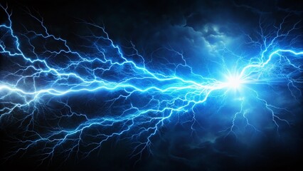 Vintage Blue Lightning Bolt on Black Background - Dramatic Stock Photo