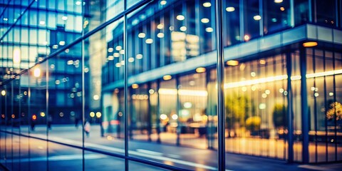 Fototapeta premium Vintage Blurred Glass Office Building Background - Modern Business Center