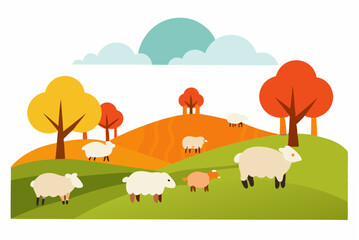 Fototapeta premium landscape with sheep