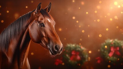 Elegant Brown Horse with Festive Background. Generative AI