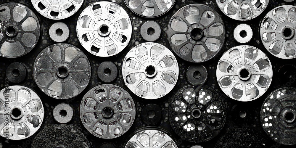 Aufkleber Collection of round objects with a black and white color scheme