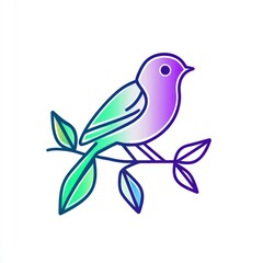 Obraz premium Colorful bird perched on branch, spring design, white background, social media