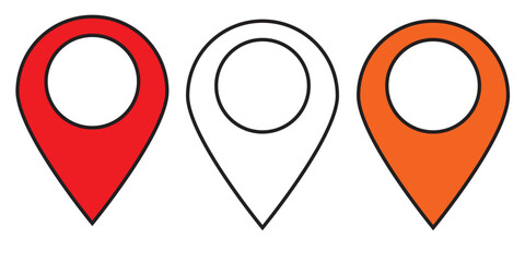 Set of icons Location Pin, Map Pin, Place, Location, Address, location icon. Vector map pin, red pin on white background.
