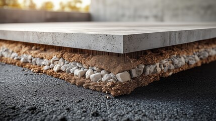 Detailed cross-section showcasing the layers of a modern road, highlighting construction and infrastructure