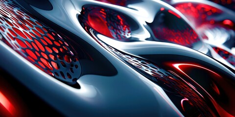 Close up of a red and silver object with a lot of holes