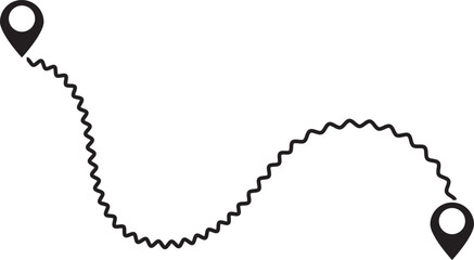 Route location icon,  map pin sign and road or path, start and end journey symbol, illustration isolated on white background 