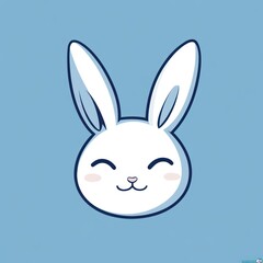 Fototapeta premium Happy bunny face, pastel blue background, children's illustration, logo design