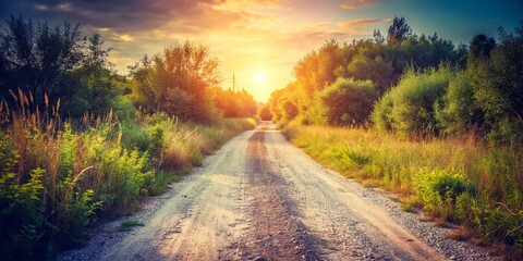 Obraz premium Vintage Gravel Road Dead End - Rustic Countryside Landscape Photo