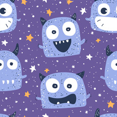 Hand drawing monsters seamless print for kids. Vector illustration design for fashion fabrics, textile graphics, prints.