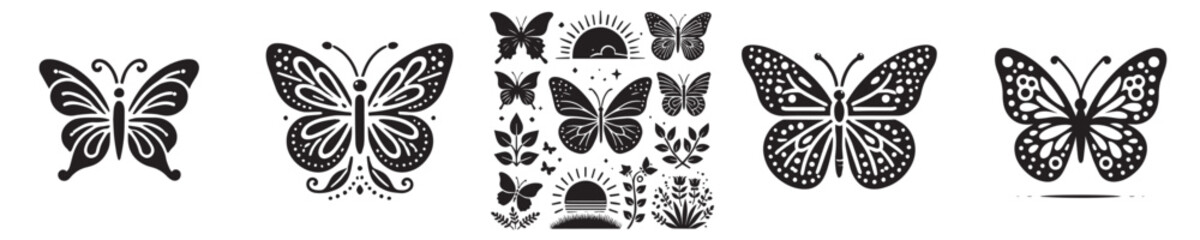Vector collection of beautiful butterfly silhouettes