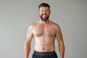 Fototapeta premium Happy man showing off his fitness progress with confidence in a studio setting