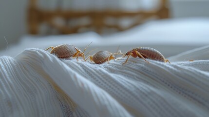 Closeup of bed bugs on white fabric  a growing concern for pest infestations in europe