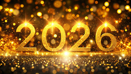 New year 2026  with golden shiny particles and luxury bokeh background