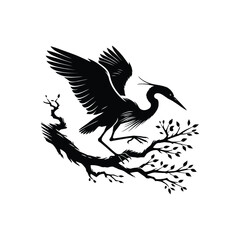 Heron Silhouette Vector Artwork in Standing Pose