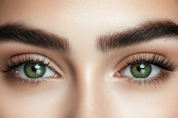 Fototapeta premium Close-Up Portrait of Young Woman's Beautiful Eye, Perfect Smooth Skin, Perfectly Shaped Eyebrow and Luscious Long Lashes. Beauty Products, Cosmetics, Make-Up. Advertisement of Eco Treatment, Skin Care