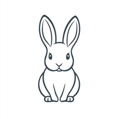 Fototapeta premium Cute cartoon bunny, white background, simple line art, children's book illustration