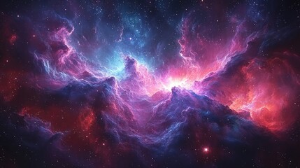Fototapeta premium Cosmic nebula: vibrant purple, blue, red gases.