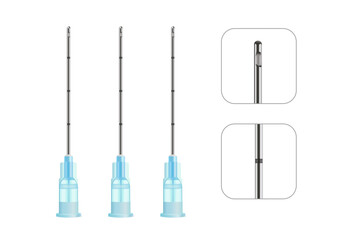 Blue Cannula are blunt tipped similar a needle, Aesthetic practitioners inject the skin. Illustration about Medical equipment for treating with dermal fillers.