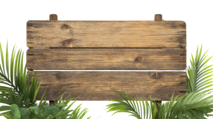 Wooden signboard on tropical sandy beach transparent background
