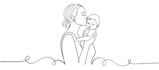 Mother and baby line art vector illustration, mothers day celebration background