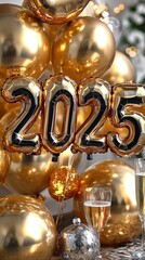 Fototapeta premium 2025 New Year's Eve: Champagne and Balloons