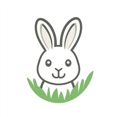 Obraz premium White rabbit peeking grass, spring, nature, icon, logo, illustration