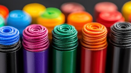 Close-up of Colorful Markers with Swirled Ink Tips