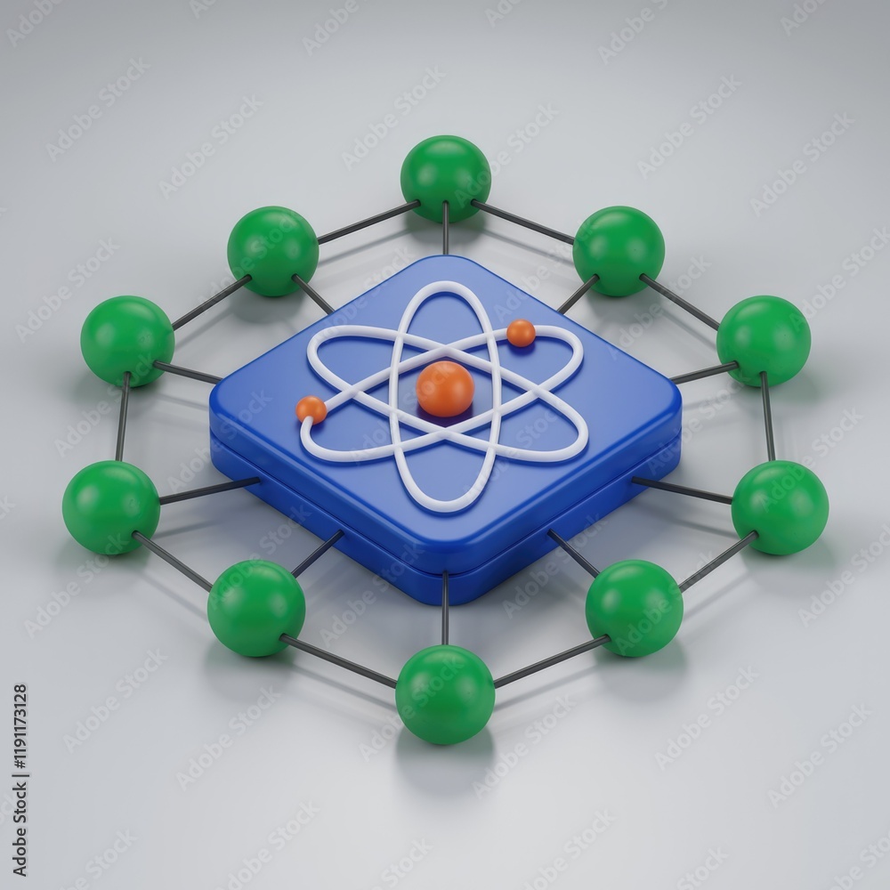 Poster Atomic structure visualized as a network, representing interconnectedness and data relationships.