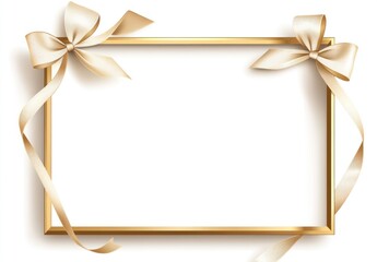 Gold frame, ivory bows, ribbon, white background, gift certificate