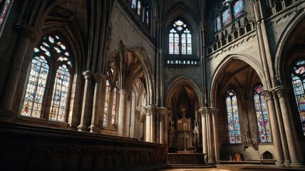 Obraz premium The Majestic Facade of a Historic Cathedral Showcasing Intricate Gothic Architecture Against a Clear Blue