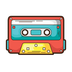Retro audio cassette tape illustration with colorful, flat design. Perfect for music playlists, vintage concepts, or nostalgic themed projects